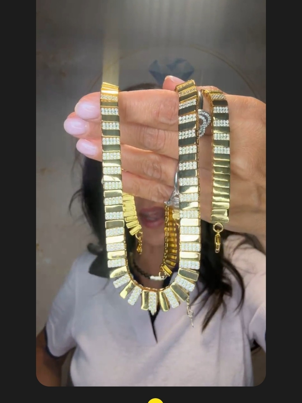 Vintage Gold-Tone Pave Bar Link Necklace - Women Jewelry